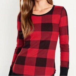 Old Navy Womens Waffle-Knit Buffalo Plaid Pajama Top | L | Red / Black NEW!!